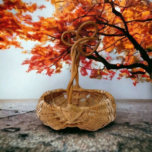 Vintage Buttocks Basket Twisted Willow Handle Eye Of God Handwoven Farmhouse - Picture 11 of 16